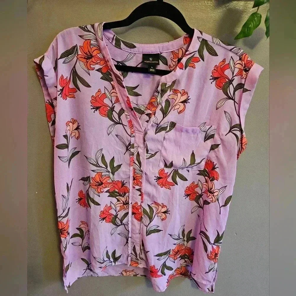 Worthington Floral Sleeveless Blouse Women (L)